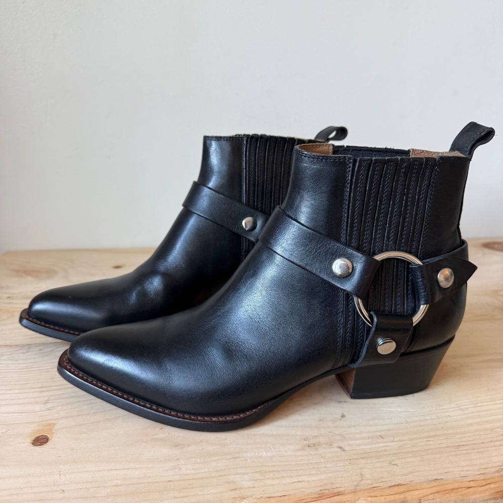 Frye Modern Harness Chelsea Boots Black Leather Sz 9 Italy $528